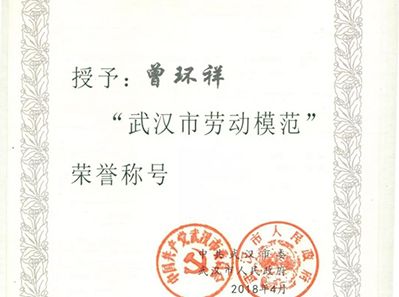 公司副總經(jīng)理曾環(huán)祥被評為武漢市“勞動模范”